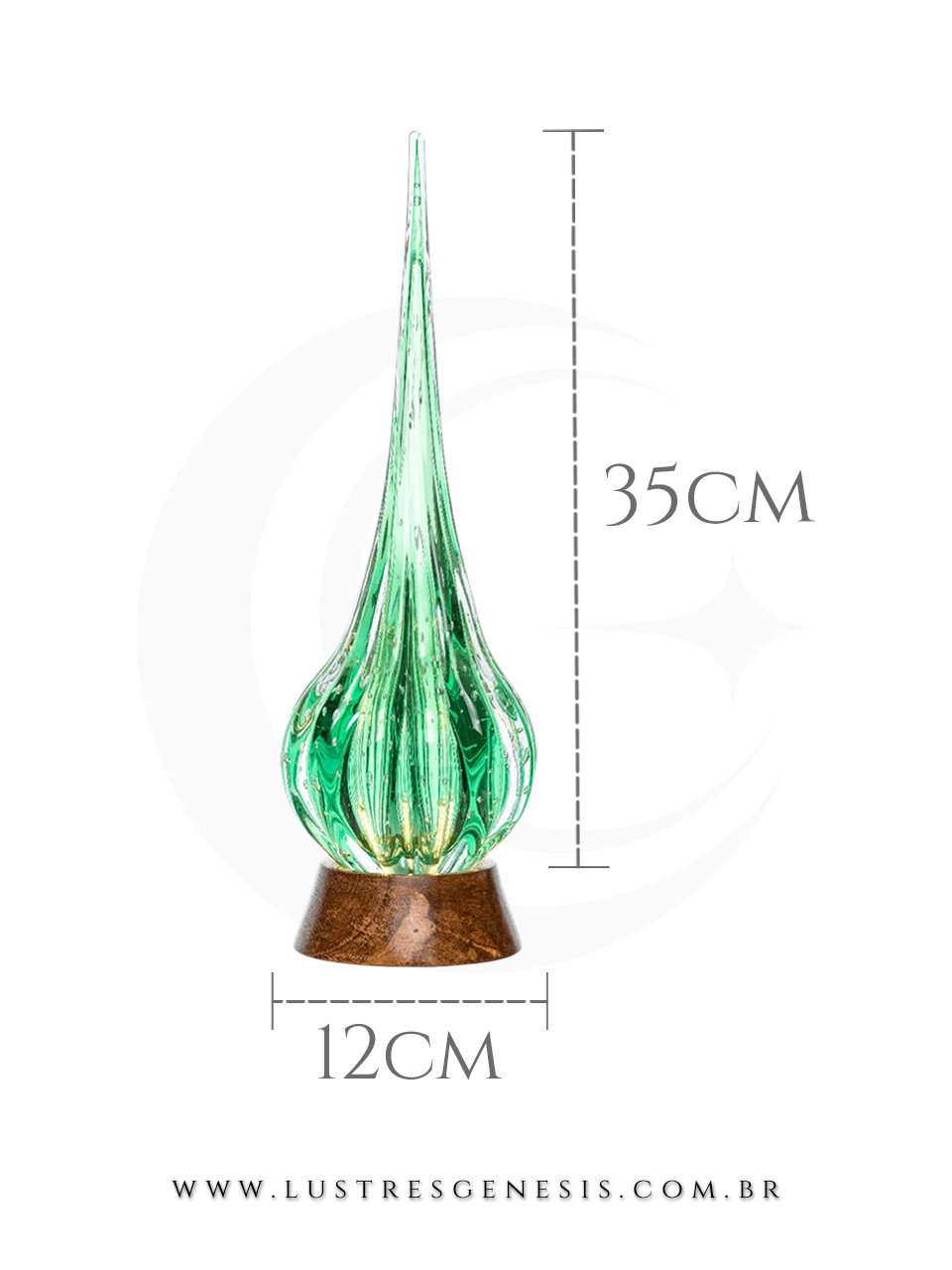 Abajur Decorativo Anjo Gabriel Murano Verde Esmeralda Base Madeira 19cm ou 25cm Para Quarto Sala Cabeceira
